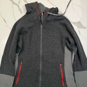 Title Nine Gray and Red Hoodie Wool Zip Up Jacket, Size XL